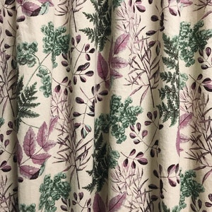 Modern Vintage Purple Green Leaf Pattern Washed Linen Cotton Curtain Raw Natural Linen Beige Background Drapery 50 Width Various Lengths