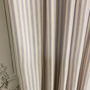 Modern Vintage Light Faded Lavender Striped Curtain with Ivory Background Cotton Drapery Panel 55 Width Various Lengths Custom Drapes