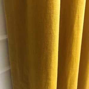 Modern Vintage Mustard Colored Washed Linen Curtain Drapery Panel 49 Width Various Lengths Custom Drapes