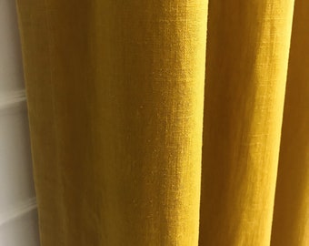 Modern Vintage Mustard Colored Washed Linen Curtain Drapery Panel 49 Width Various Lengths Custom Drapes