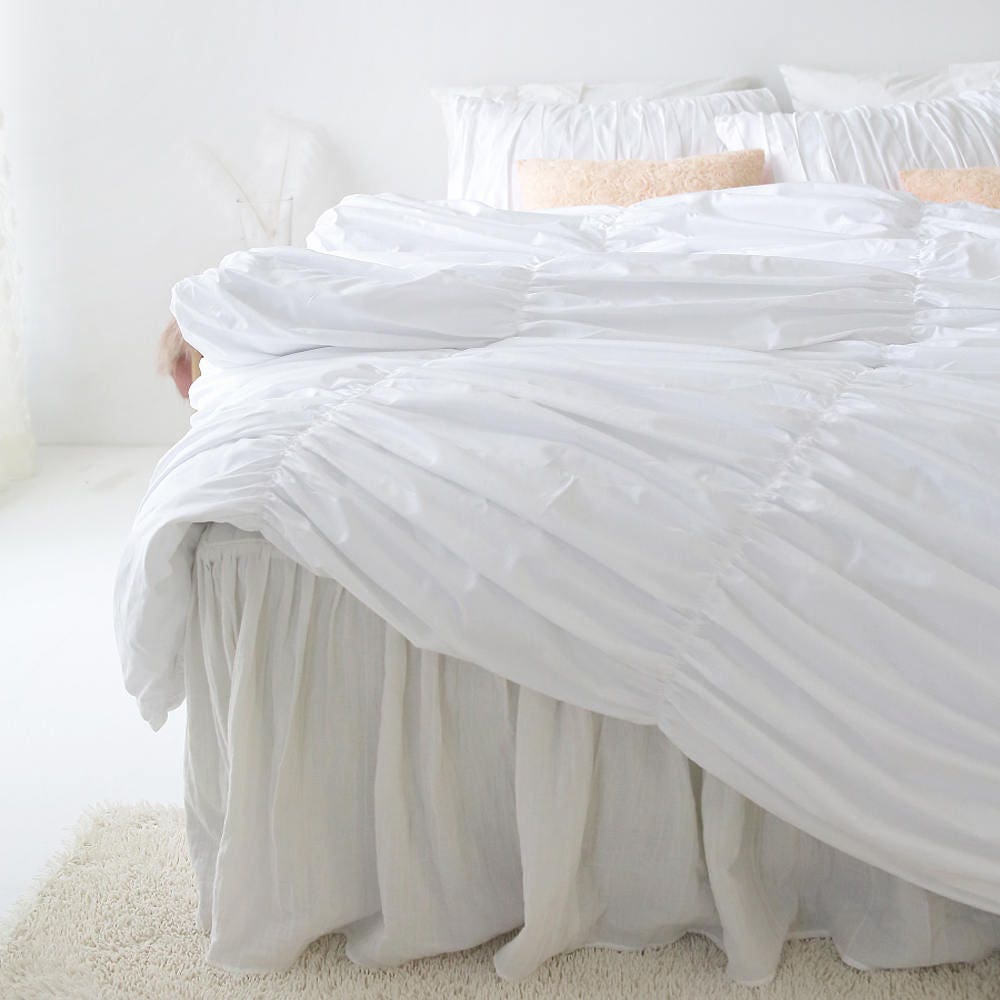 White Shirring Duvet Cover Sham Pillow Cover Soft Cotton