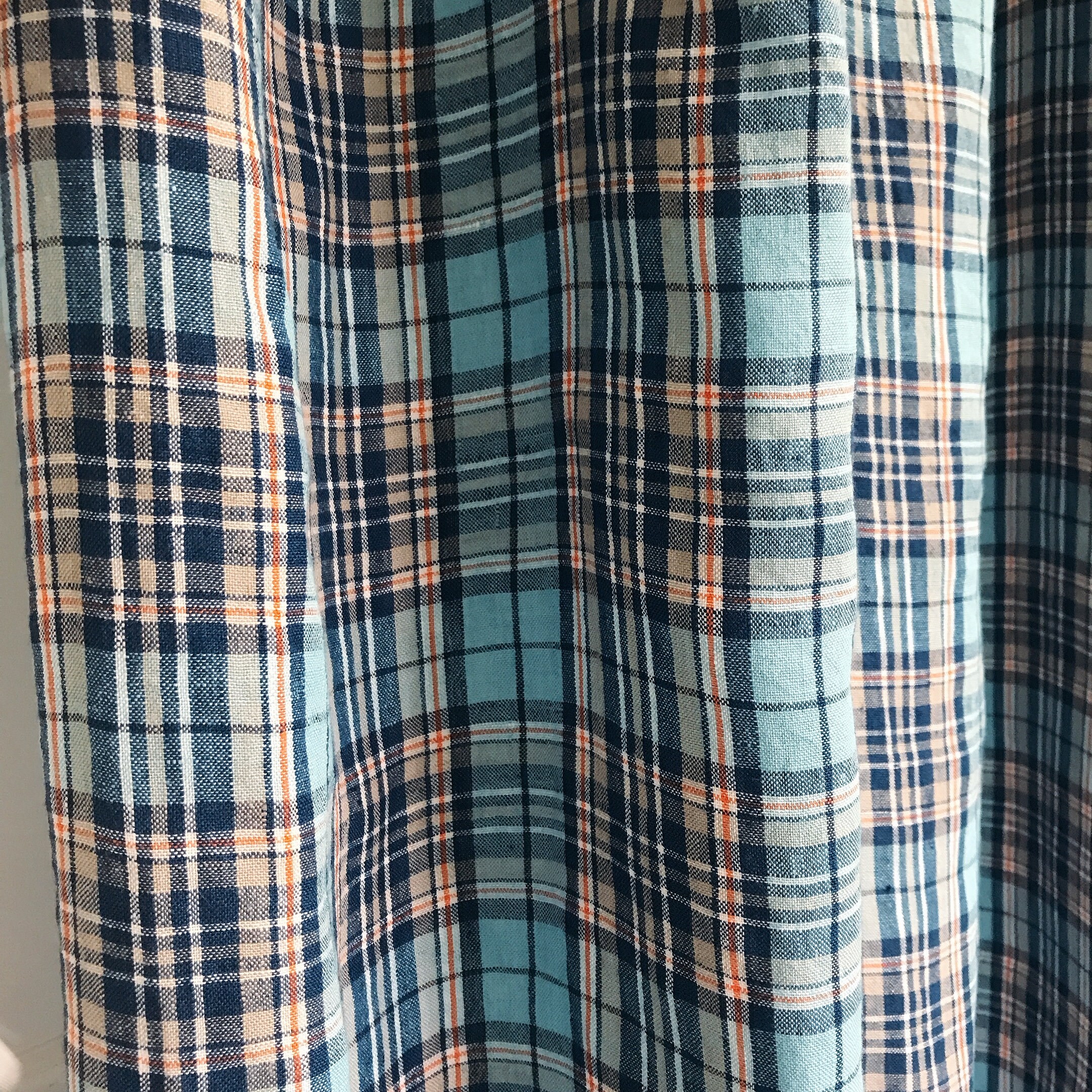 Vintage Blue Navy Check Plaid Patterned Curtain Linen Drapery | Etsy