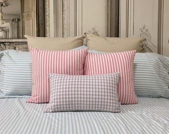 Modern Vintage Faded Light Blue Striped Pattern Washed Cotton Ivory Background Duvet Cover Twin Queen Full King CalKing