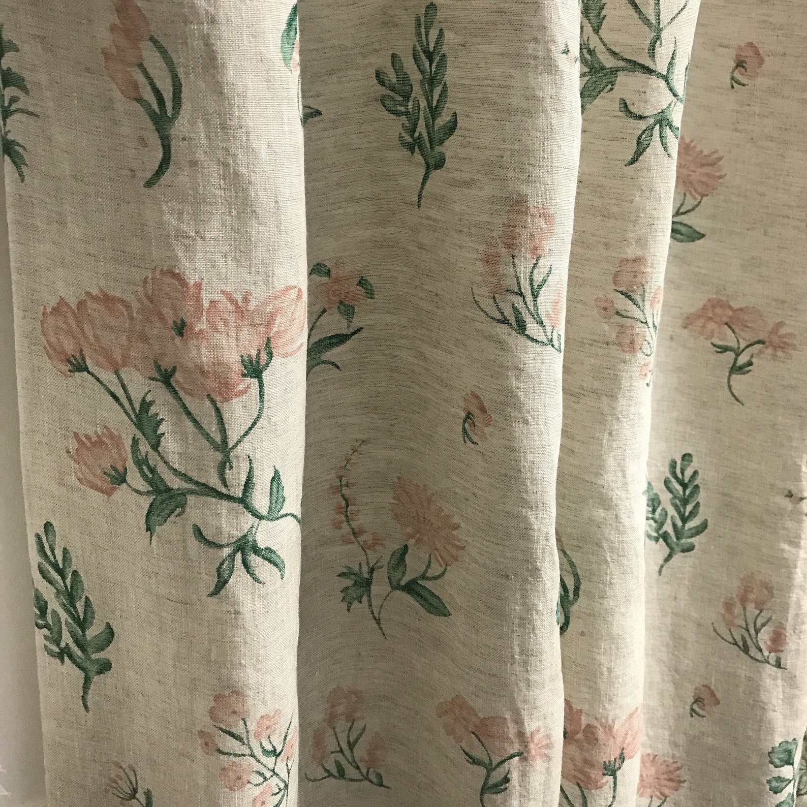 Modern Vintage Pale Baby Pink Floral Pattern Washed Linen | Etsy