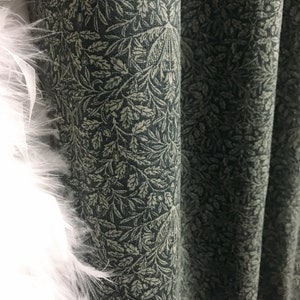 Modern Vintage Dark Grey Beige Leaves Pattern Washed Linen Cotton Curtain Dark Green Background Drapery Panel 53Width Various Custom Lengths