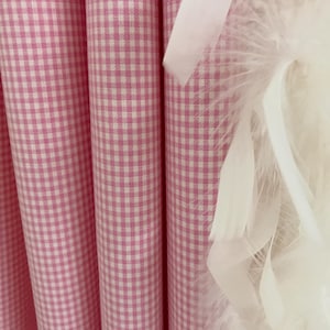 Modern Vintage Pink Mini Gingham Pin Check Curtain with White Background Cotton Drapery Panel 39 Width Various Lengths Custom Drapes