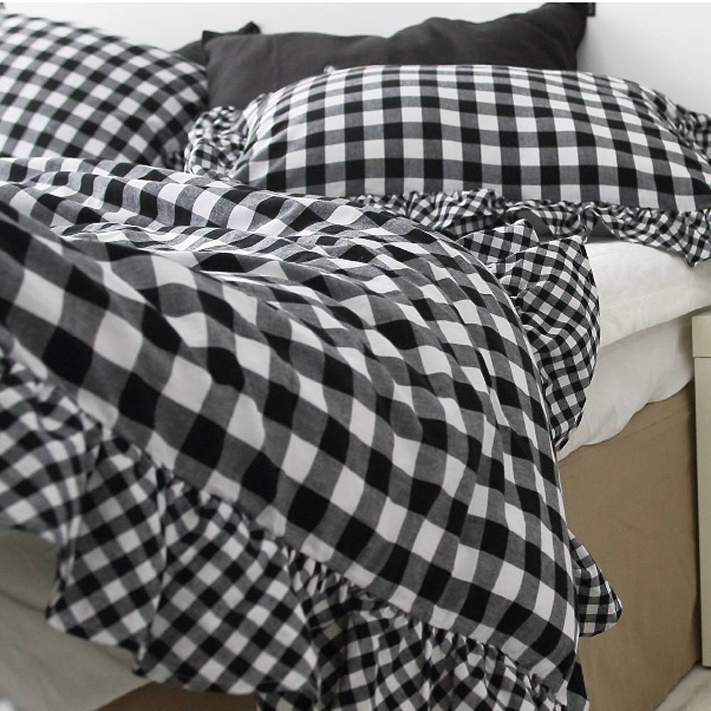 Gingham Frilled Duvet Cover Cotton Bedding Ruffle Bedding Twin