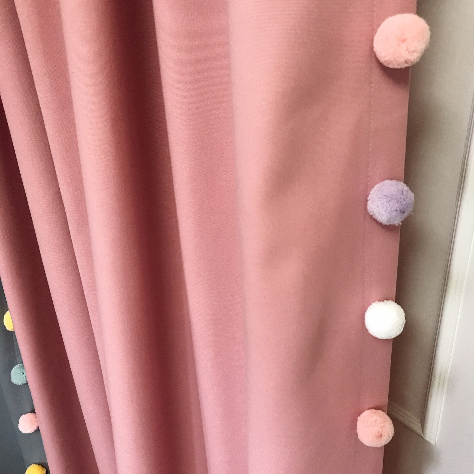 Multi Colored Pom Poms Edging Trimmed Pink Curtain Drapery Etsy