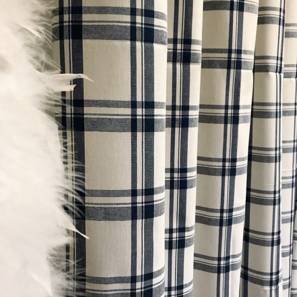 Blue Check Curtains Etsy