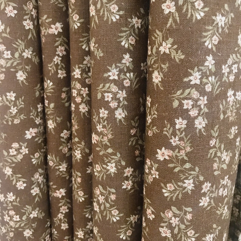 Modern Vintage Tiny Pale Pink Floral Print Washed Linen Cotton Curtain