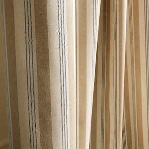 Modern Vintage Beige Ivory Vertical Stripes and Dark Navy Wavy Striped Pattern Oxford Cotton Curtain 55 Width Various Lengths Custom Drapes