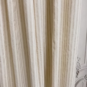 Modern Vintage Oatmeal Stripe Pattern Washed Pure Linen Curtain Natural Beige Background Drapery Panel 53Width Various Lengths Custom Drapes