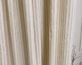 Modern Vintage Oatmeal Stripe Pattern Washed Pure Linen Curtain Natural Beige Background Drapery Panel 53Width Various Lengths Custom Drapes