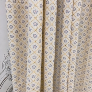 Retro Light Purple Navy Floral Pattern Cotton Curtain Beige Ivory Background Drapery Panel 55 Width Various Length Custom Drapes