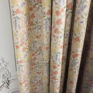 Modern Vintage Multicolor Wild Floral Pattern Washed Linen Cotton Curtain Natural Beige Background Drapery 53 Width Various Custom Lengths