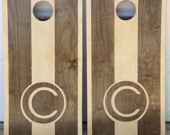 Custom Cornhole Boards - Bean Bag Toss - Natural Monogram