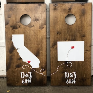 Custom Cornhole Boards - Bean Bag Toss - Home State with Name or Date