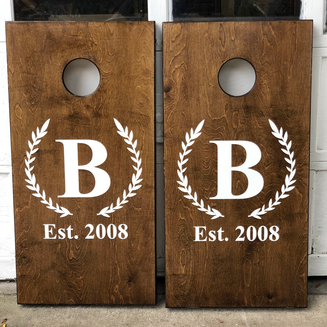 Custom Cornhole Boards ONLY Bean Bag Toss Monogram Wreath - Etsy