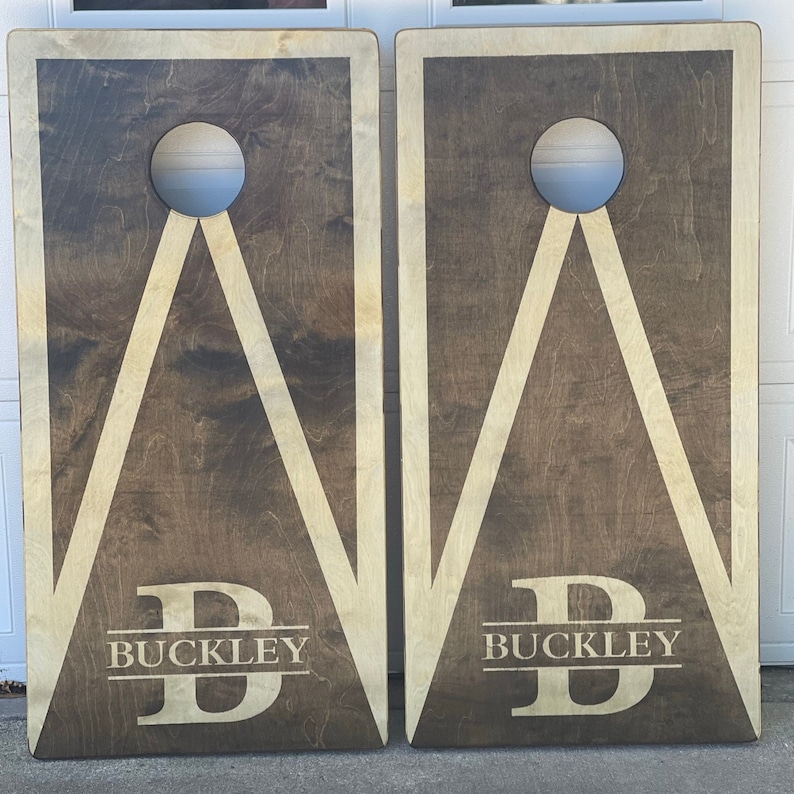 Custom Cornhole Boards - Bean Bag Toss - Natural Monogram