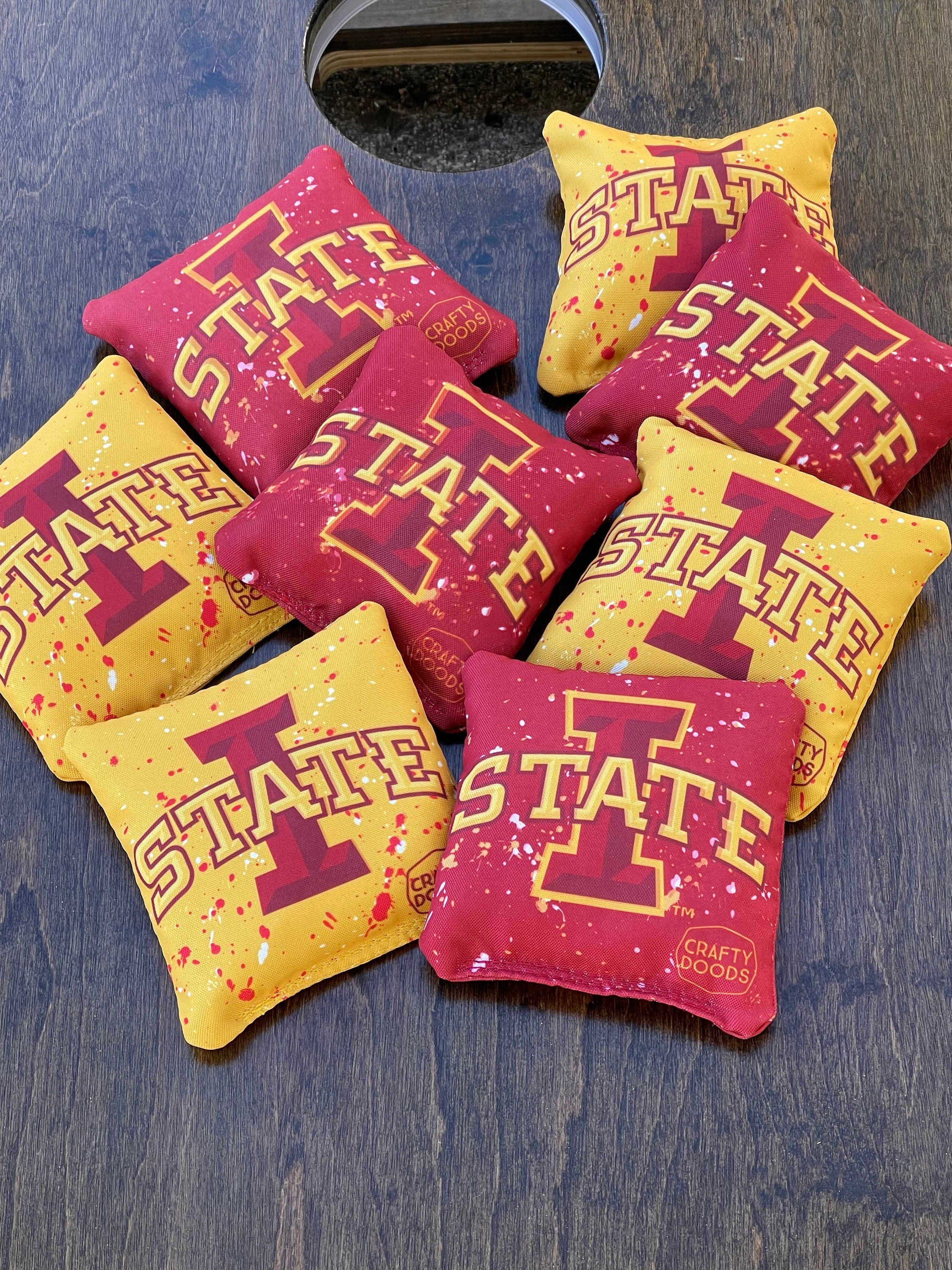 Iowa State Cyclones Cornhole Bags - Bean Bag Toss - OFFIALLY LICENSED - Paint Splatter