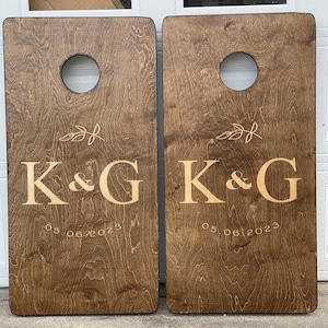 Custom Cornhole Boards - Bean Bag Toss  - Wedding Design - 2 Tone Finish