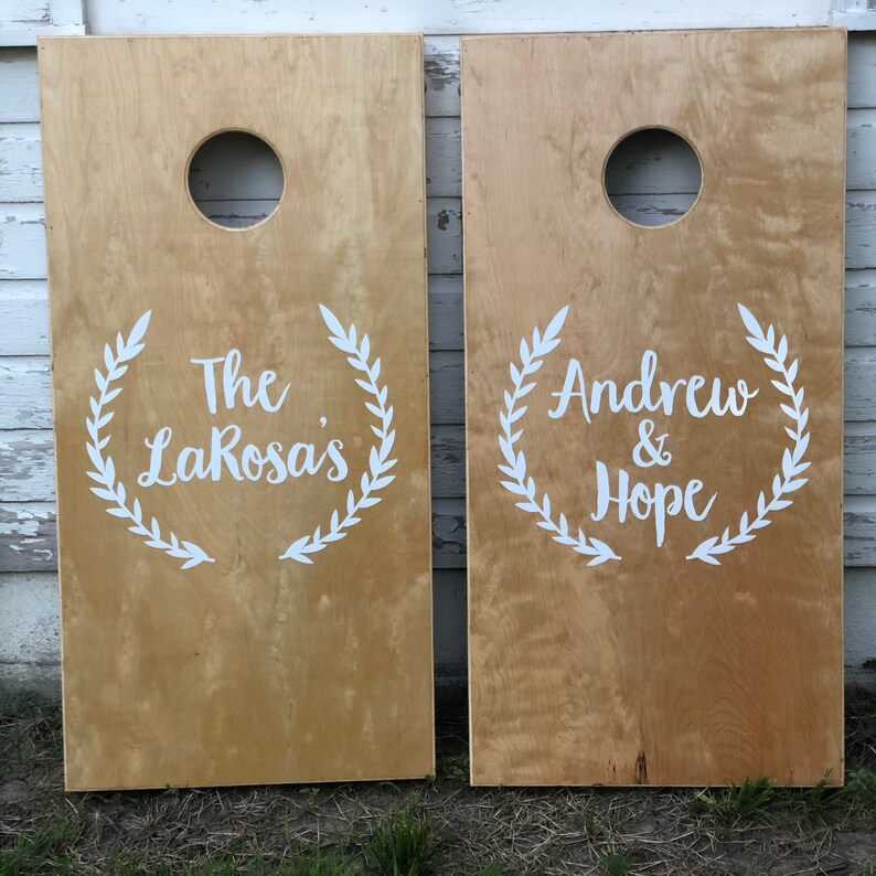 Custom Cornhole Boards ONLY Bean Bag Toss Monogram Wreath Etsy