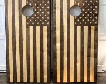 American Flag Cornhole Boards - BOARDS ONLY - Natural Finish