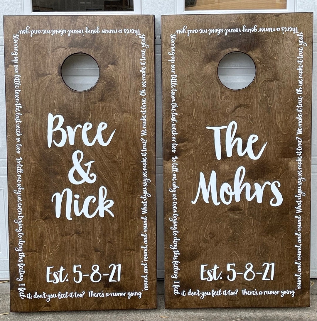 Custom Cornhole Boards ONLY Bean Bag Toss Names With Song Lyrics Etsy