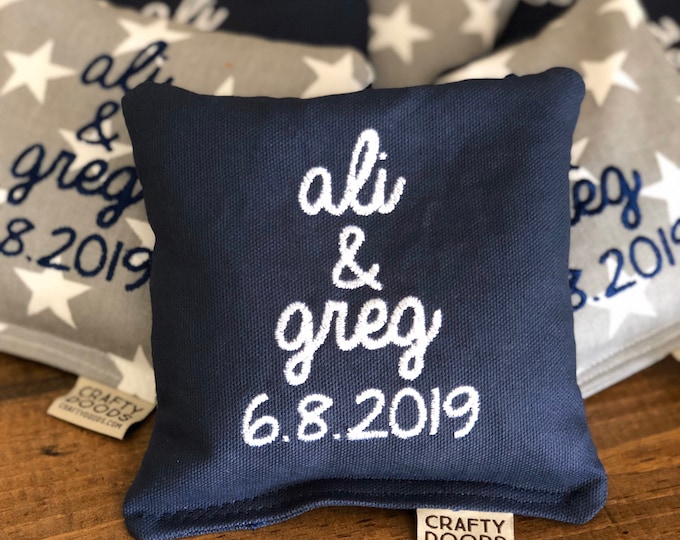 Personalized Wedding Cornhole Bags - Set of 8 Custom Embroidered Bags