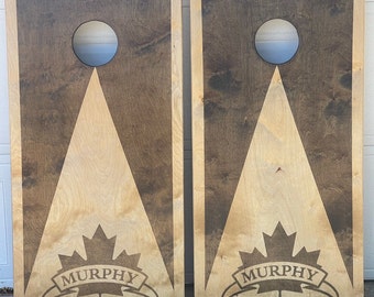 Custom Cornhole Boards ONLY - Bean Bag Toss - Stained Triangle with Maple Leaf