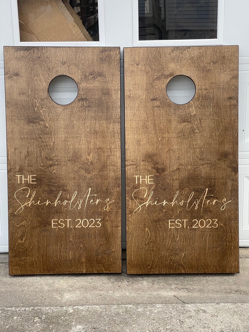 Custom Cornhole Boards - Bean Bag Toss - Wedding Design - 2 Tone Finish