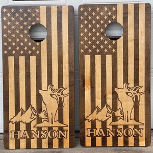 American Flag Cornhole Boards - BOARDS ONLY - Natural Finish - Custom Name Added