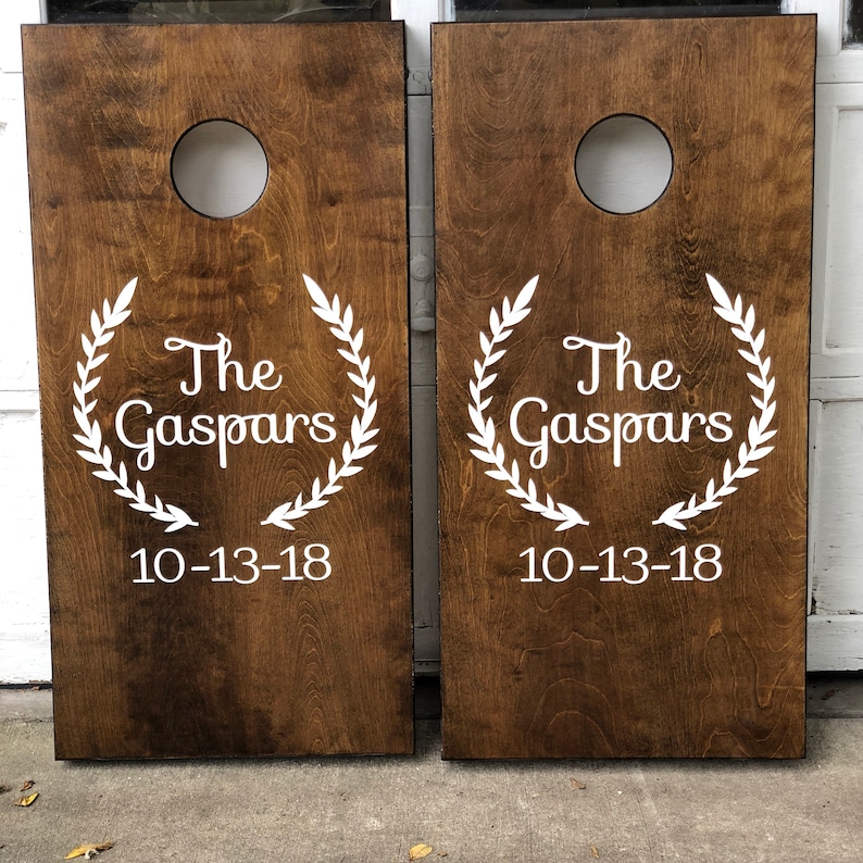 Custom Cornhole Boards ONLY - Bean Bag Toss - Monogram Wreath