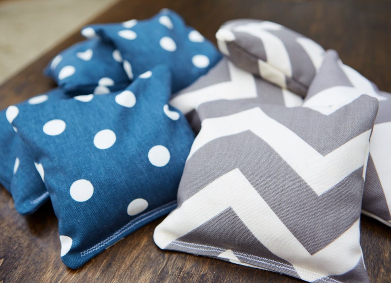 CORNHOLE BEAN BAGS Chevron Aqua /& Smokey Black Polka Dot 8 ACA Regulation Bags