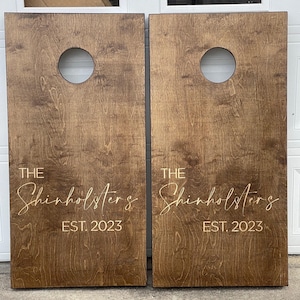 Custom Cornhole Boards - Bean Bag Toss - Wedding Design - 2 Tone Finish