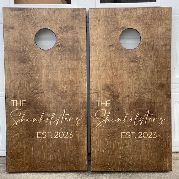 Custom Cornhole Boards - Bean Bag Toss - Wedding Design - 2 Tone Finish