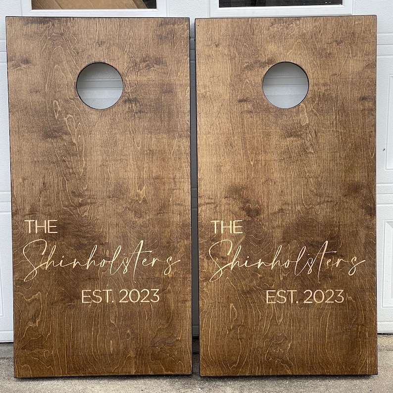 Custom Cornhole Boards - Bean Bag Toss - Wedding Design - 2 Tone Finish image 1