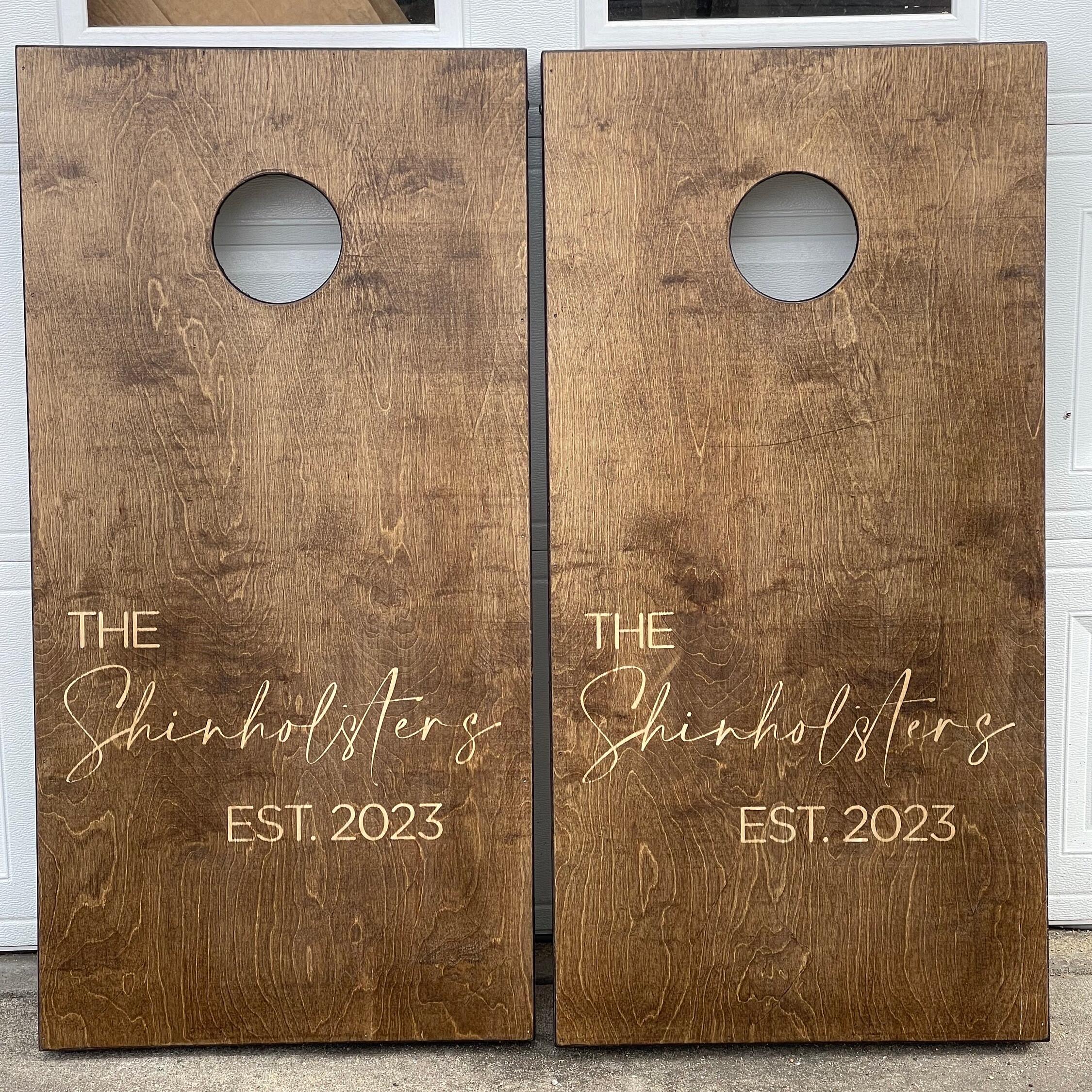Custom Cornhole Boards - Bean Bag Toss - Wedding Design - 2 Tone Finish