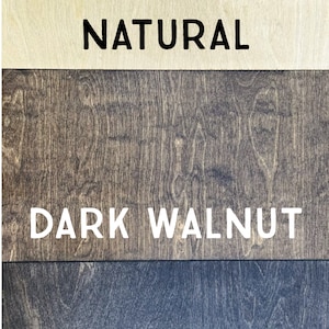 May include: Three wood samples showing different stain colors: natural, dark walnut, and black.