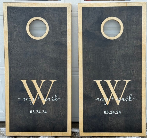 Custom Cornhole Boards - Bean Bag Toss - Natural Monogram