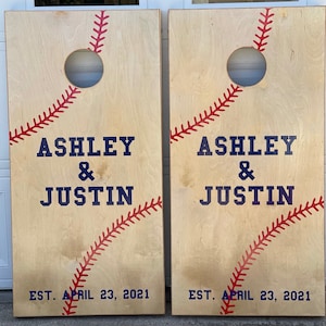 Custom Baseball Theme Cornhole Boards - Bean Bag Toss