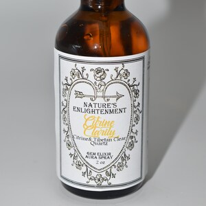 Citrine Clarity Gem Elixir Aura Spray 2 oz-, Gemstone Fragrance Spray- Citrine Crystals, Tibetan Quartz Crystal
