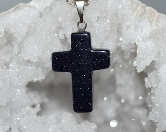 Blue Goldstone Crystal Pendant-, Crystal, Stone, Rock Collection, Gemstone,