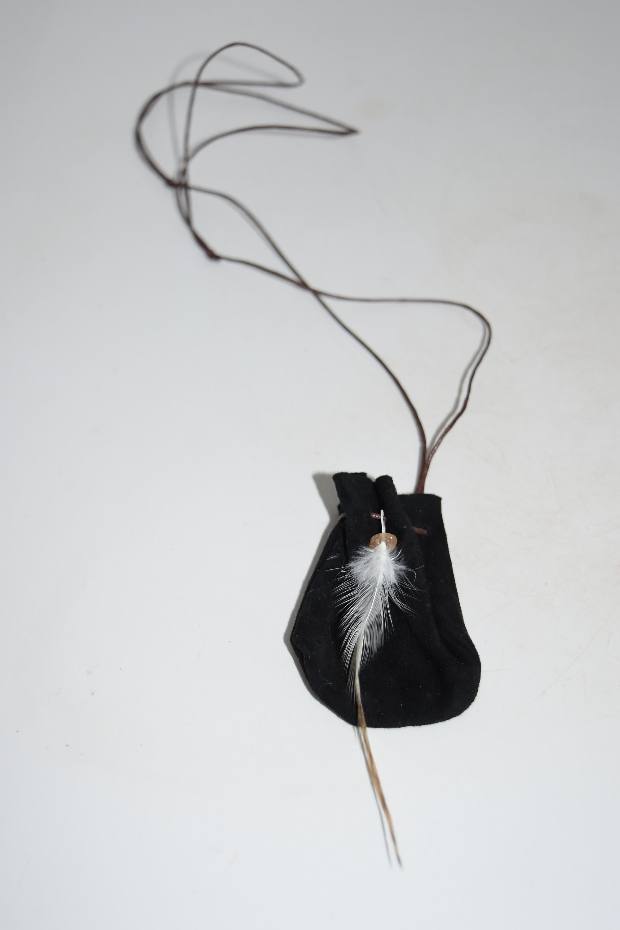 Suede Drawstring Pouch Necklace With Feather- Suede Medicine Bag ...