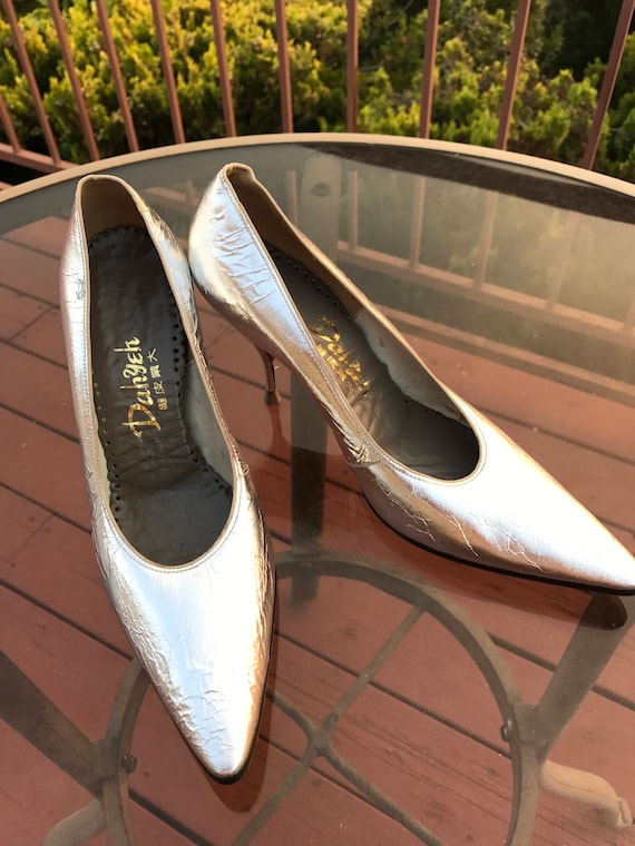Vintage 60 s Silver Steel Stiletto Heel Tip Heels 5 1 2 6 Etsy UK