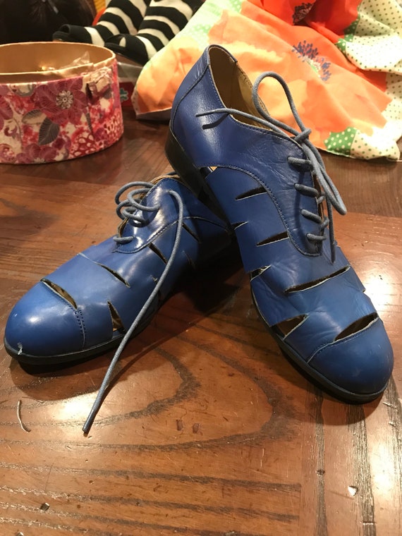 blue leather brogues