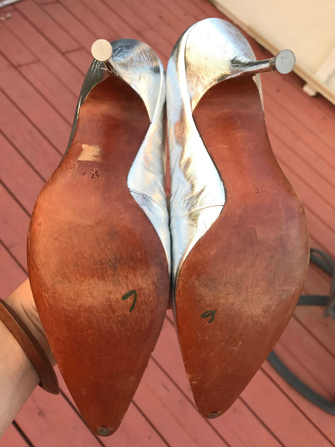 Vintage 60's Silver Steel Stiletto Heel Tip Heels 5 1/2, 6 Etsy