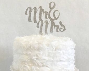 Mr & Mrs Cake Toppers Rustic Wedding Elopement Glitter Decorations Marriage Wedding Cake Topper Pick Personalized Decoration