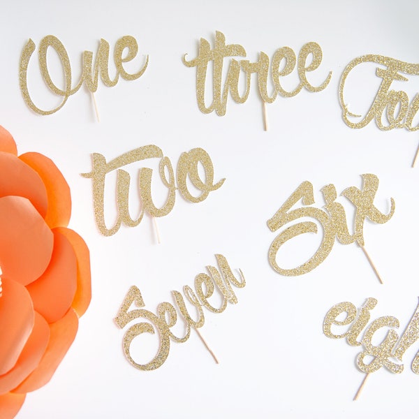 One to Ten Cake Toppers, 1st to Tenth Birthday, Glitter Number and Pick Color, Dessert Decoration, Baby, Kid, Boy Girl, Wedding Anniversary