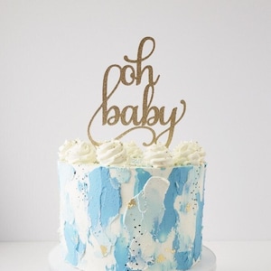 Oh Baby Cake Topper, Gender Neutral Reveal Party, Glitter Decoration, Welcome little one, He or She, Miss or Mr, Beau or Belle,Baby Girl Boy image 1